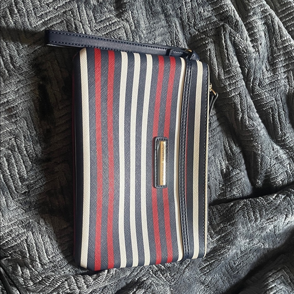 Tommy Hilfiger Striped Navy, Red & Cream  Wristlet Pouch